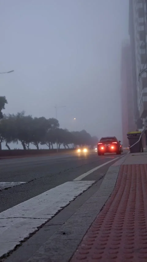 La Coruna, Spain 9 october 2023: Veiled in Mist: City Streets at Dawn Stock Footage 261683418