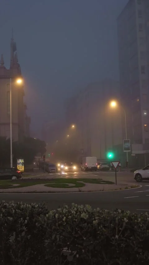 La Coruna, Spain 9 october 2023: Evening Haze: A City Twilight Shimmer Stock Footage 262458962