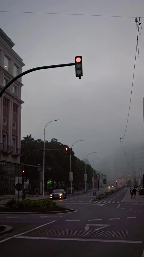 La Coruna, Spain 9 october 2023: Misty Mornings: Urban Awakening Stock Footage 262458994