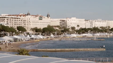 La Croisette Boulevard on Sae front at Cannes Stock Footage 49059807