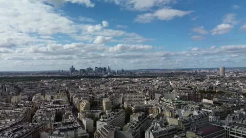 La Défense financial district in background and Paris cityscape. Aerial Stock Footage 248405940