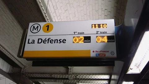 La Defense - La Défense train station sign, paris Video stock 90343969