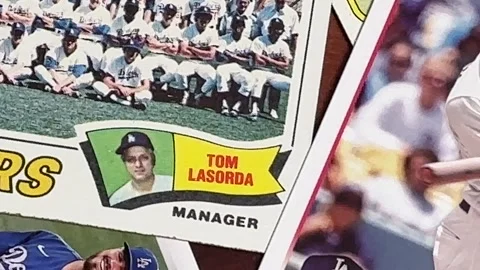 LA  Dodgers Baseball cards - CU - Tommy Lasorda - Bettendorf, IA - Oct 3, 2024 Stock Footage 287021931
