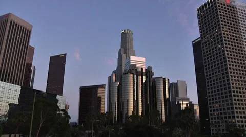 LA Downtown buildings 4th ave Wideshot Timelapse Stock Footage