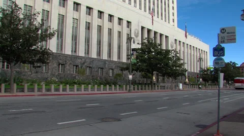 LA DOWNTOWN BUS STOP PAN UP Stock Footage 39888972
