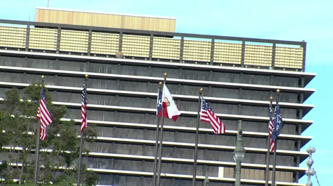 LA DOWNTOWN LA FLAGS IN GRAND PARK Stock Footage 39889934