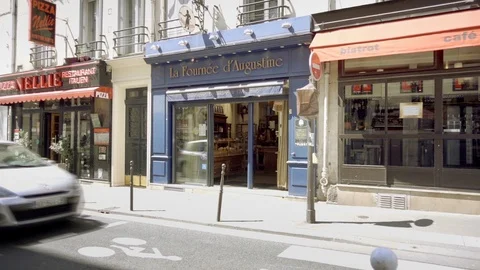 La Fournee d'Augustine French bakery on bright sunny day - Paris 1080 HD Stock Footage 94540643