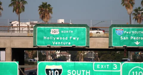 LA Freeway Signs In Downtown Видео 228648712