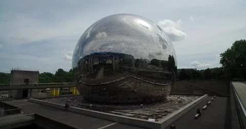 La Geode is a mirror-finished geodesic dome in a french park, Paris, France Stock Footage 200399638