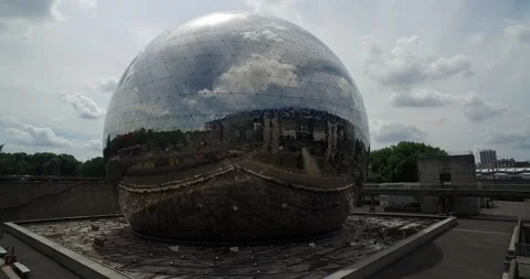 La Geode in the Parc de la Villette in Paris, France.Tracking shot stock footage Video stock 200401506