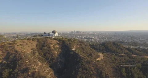 LA Griffith Observatory Glide Past. 4K Drone Footage of Los Angeles, California Stock Footage