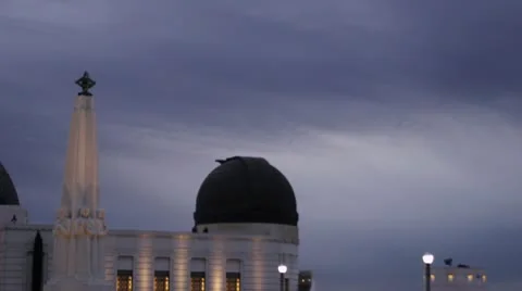 LA Griffith Park Observatory 12 Magic Hour purple grey clouds Stock Footage 10571474