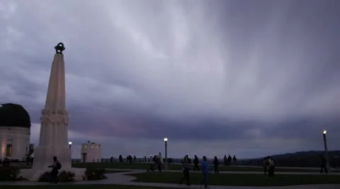 LA Griffith Park Observatory 13 Magic Hour Dramatic Stormy Sky purple Clouds Stock Footage 10571515