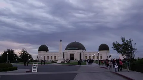 LA Griffith Park Observatory 2 Magic Hour Dramatic Stormy Sky-blue clouds Stock Footage 10571338