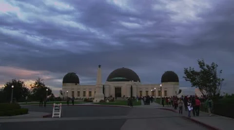 LA Griffith Park Observatory 3 Magic Hour Dramatic Stormy Sky Rich Warm Clouds Video stock 10571334