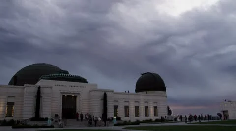 LA Griffith Park Observatory 4 Magic Hour Dramatic Stormy Sky Blue Grey Clouds Stock Footage 10571203