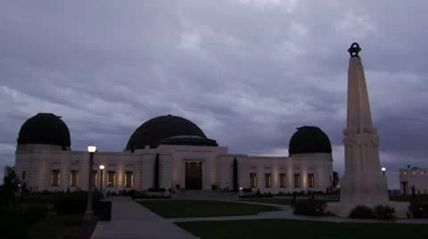LA Griffith Park Observatory 6 Magic Hour Dramatic Stormy Sky-purple clouds Video stock 10571307