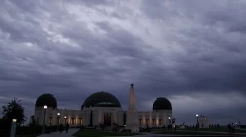 LA Griffith Park Observatory 8 Magic Hour Dramatic Stormy Sky purple grey clouds Video stock 10571403