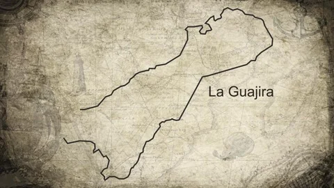 La Guajira Columbia map drawn on a cartography background sheet of paper Stock Footage 329412633