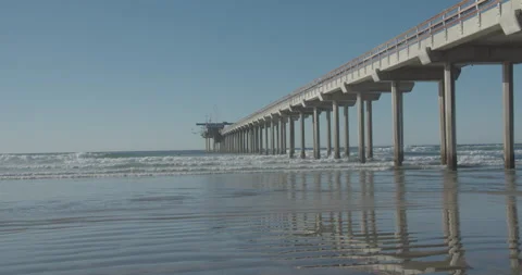 La Jolla Beach and Ellen Browning Scripps Memorial Pier  in San Diego, CA Stock-Footage 197494142