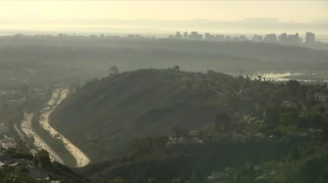 La jolla day high angle time-lapse lookout point  downtown la on the horizon Stock Footage 44532637
