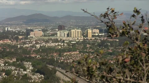 La jolla day high angle out of focus foreground highway buildings mountains t Stock Footage 44536680