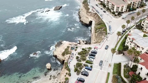 La Jolla Drone on a cloudy day Stock Footage 90368368