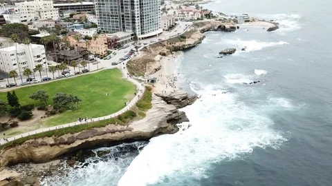 La Jolla Drone flying over gorgeous La Jolla beaches Stock Footage 90368274
