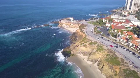 La Jolla point with Hotel and Cliffside Resorts - Aerial Drone - San Diego, CA Stock-Footage 88256953
