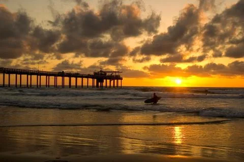 La Jolla Surfer at Sunset Foto stock