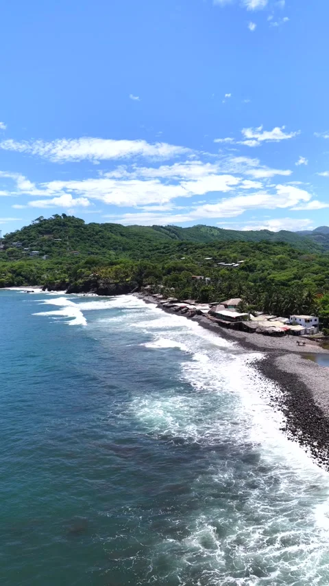 La Libertad Black Beach Waves 6K Drone Footage Vertical Stock Footage 340832482