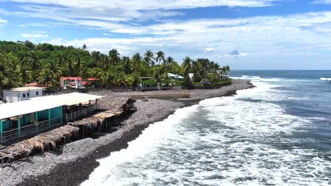 La Libertad Black Beach Waves 6K Drone Footage Stock Footage 340832483