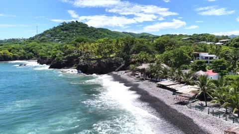 La Libertad Black Beach Waves 4K Drone Footage Stock Footage 340847497