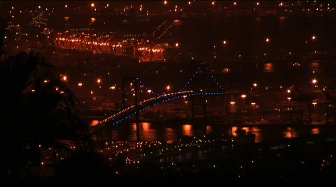 LA Long Beach Bridge night Stock Footage 62316