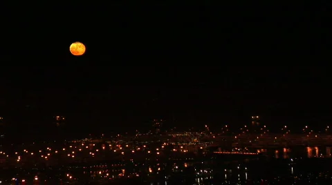 LA Long Beach full moon Stock Footage 62314