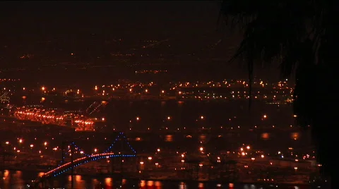 LA Long Beach Harbor night  Stock Footage 62320