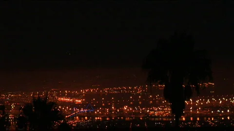 LA Long Beach Harbor pan night Stock Footage 62311