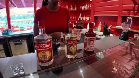 La Mauny rum bottles on bar in Martinique distillery Stock Footage 327764778