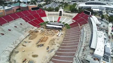 LA Memorial Coliseum Exposed Field During Renovation, 4K Stock Footage 201459491