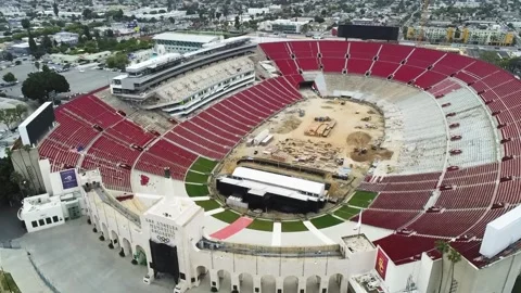 LA Memorial Coliseum Full Bowl During Renovation, 4K Stock Footage 201459641