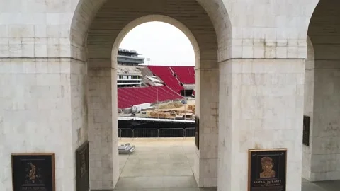 LA Memorial Coliseum Memorial Arch and Worksite, 4K Stock Footage 201459628