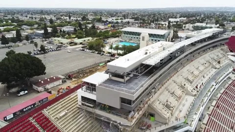 LA Memorial Coliseum New Press Box Exterior, 4K Stock Footage 201459588