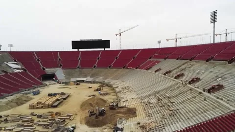 LA Memorial Coliseum Red Seating During Renovation, 4K Stock Footage 201459633