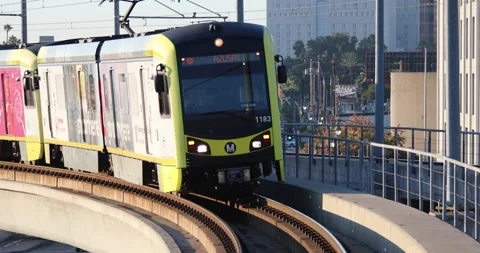 LA Metro Light Rail Approaching Station | Stock Video | Pond5