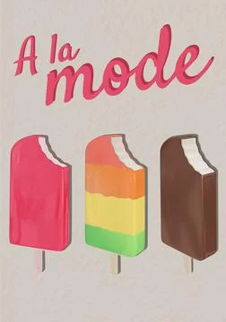A la mode text with ice-cream icons against grey background Stock Illustration