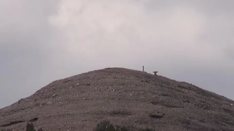 La Mola mountain peak observatory mirage stone hiking forest Stock Footage 318225702
