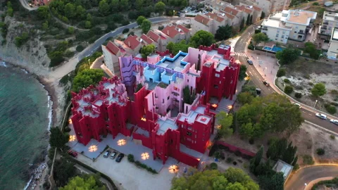 La Muralla Roja is a postmodern apartment complex in Manzanera, Calpe, Spain. Stock Footage 142096684