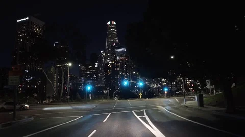 LA Night Drive Downtown Building Stock Footage