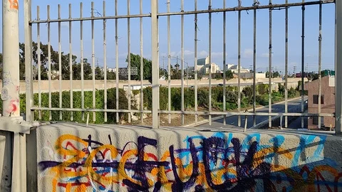 LA Overpass Bridge Freeway Graffiti DTLA Downtown Los Angeles California Stock-Footage 128785657