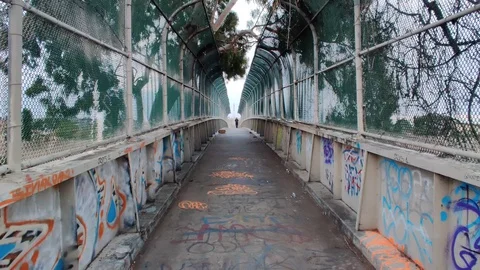 LA Overpass Bridge Freeway Graffiti DTLA Downtown Los Angeles California Video stock 128785791